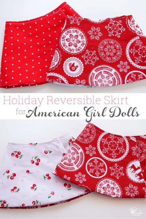 Free Doll Clothes sewing pattern to make an adorable reversible wrap skirt for you American Girl or 18" doll. Super easy, too!