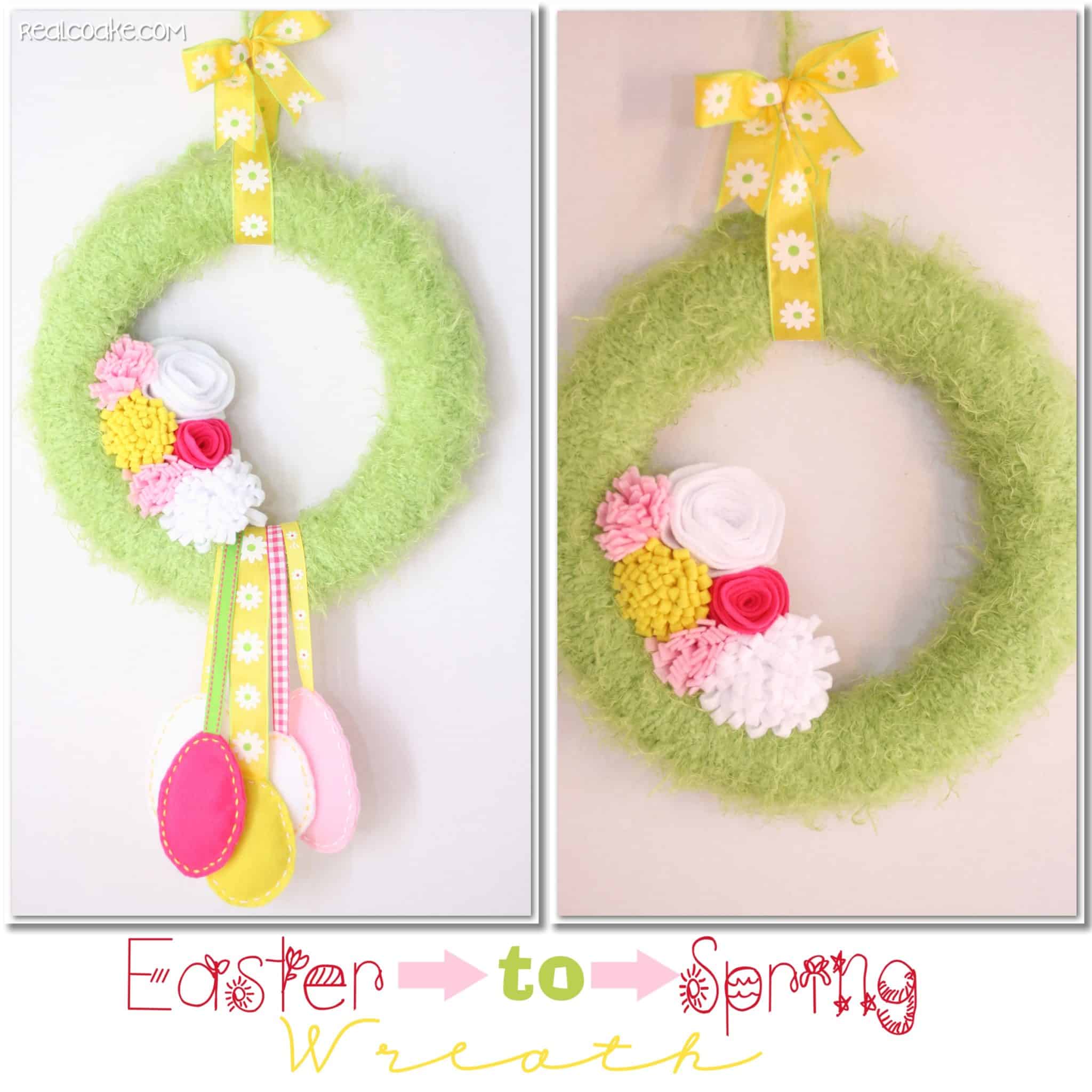 DIY wreath that is easy to change from Easter to spring yarn wrapped wreath #Easter #decorating #wreath