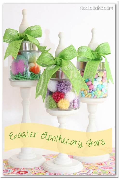 Easter decorating idea using Apothecary jars filled for Easter #Easter #Decorating