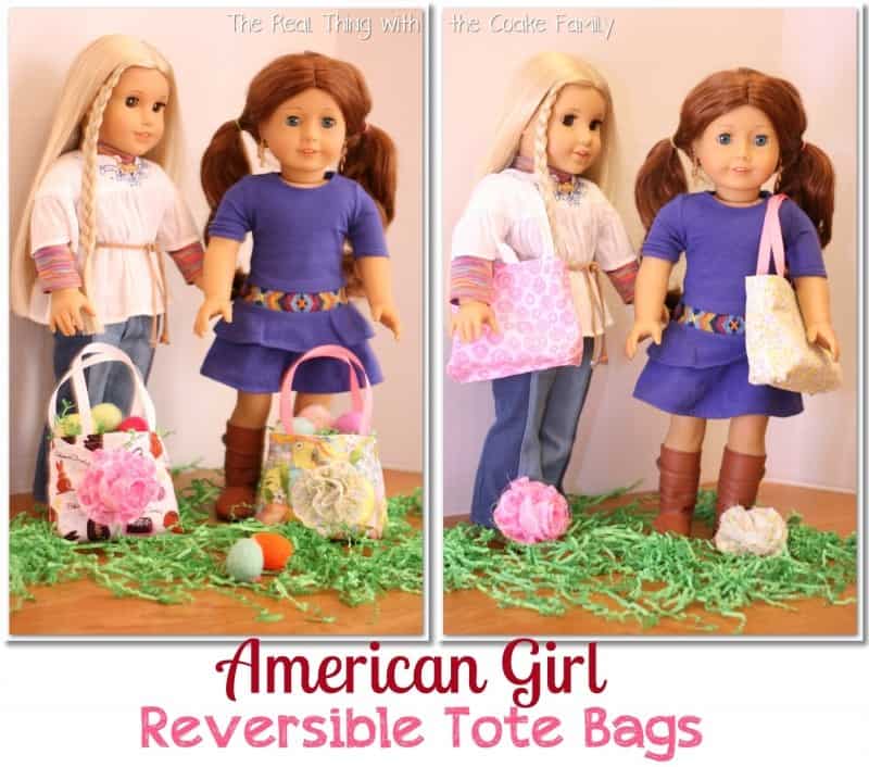Free doll patterns for an American Girl Doll reversible tote with removable flower. Too cute! #sewing #AmericanGirl