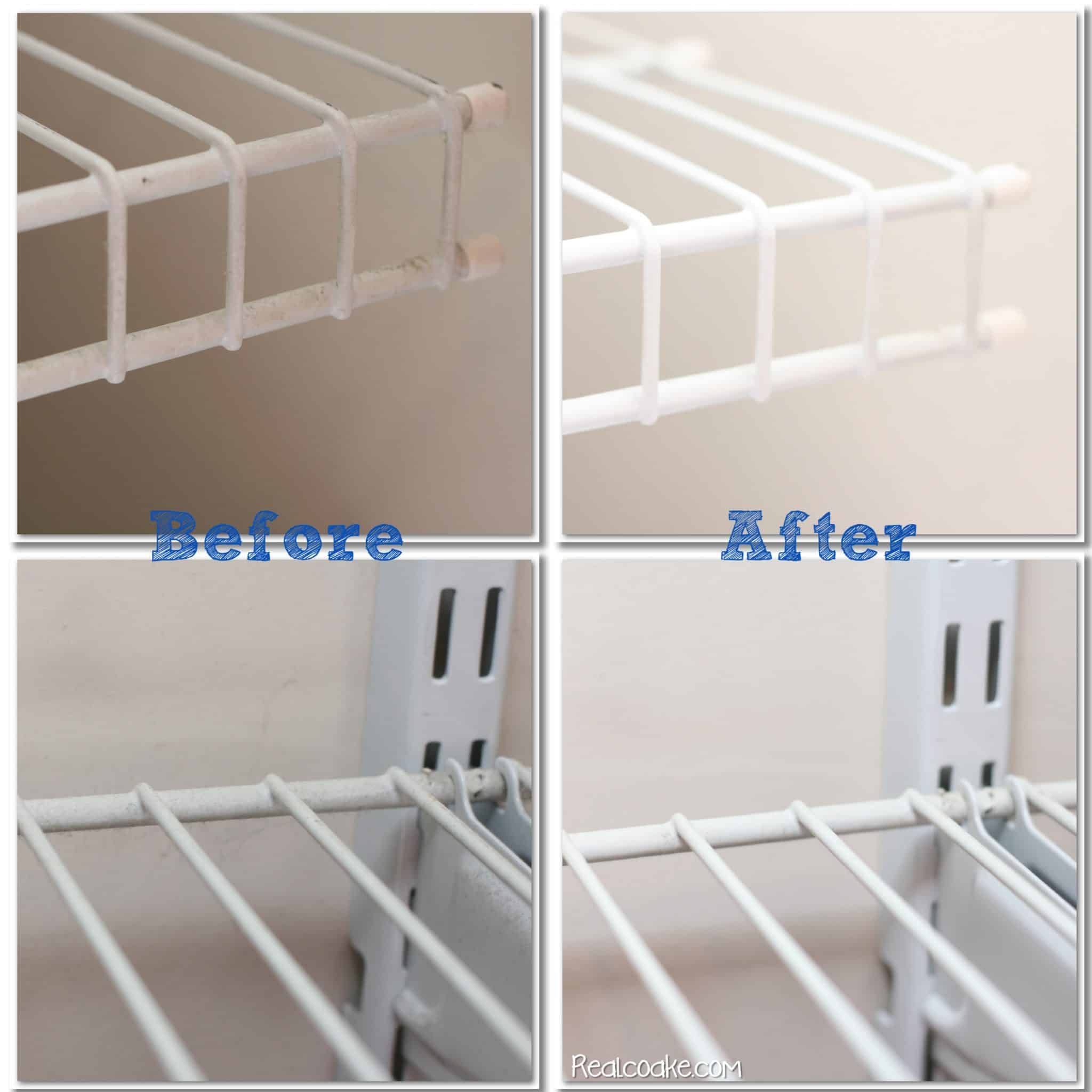 Fantastic and easy DIY Cleaning solution for how to clean wire shelves. #Cleaning #DIY #tips #RealCoake