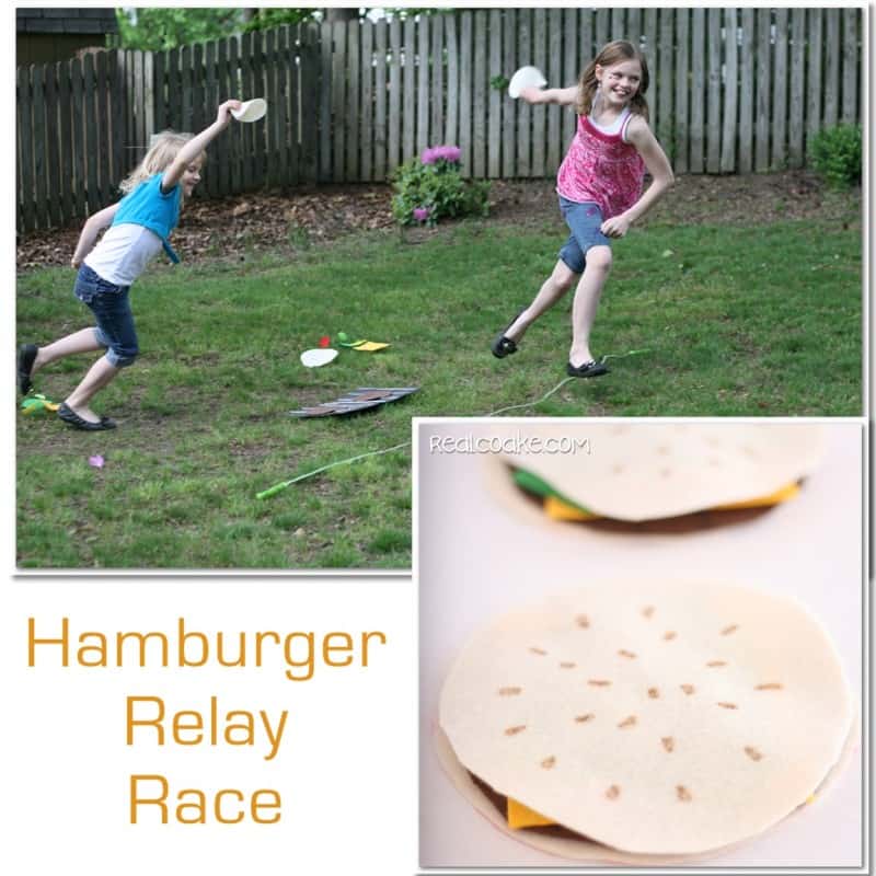 Activities for the family ~ a fun Memorial Day Hamburger Relay race. #SummerFun #FamilyFun #FamilyGames #RealCoake