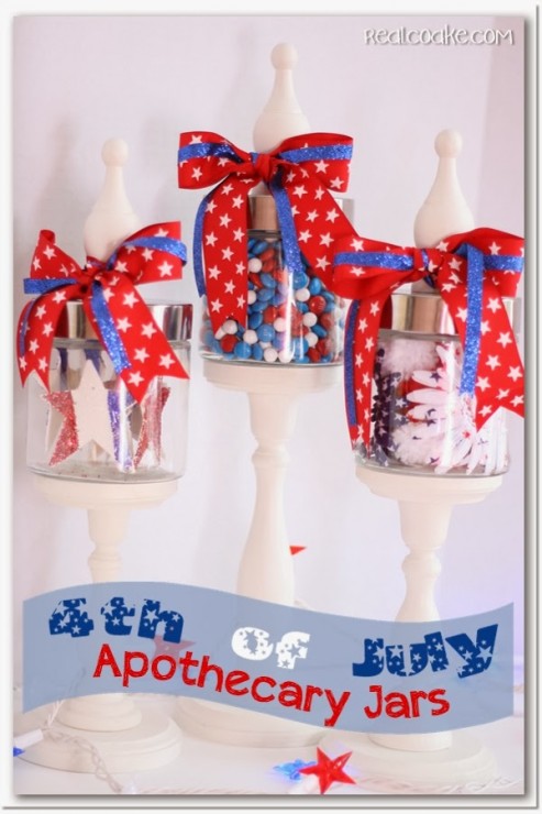 4th of July decorating idea using Apothecary Jars. #4thofJuly #ApothecaryJars #Decorating