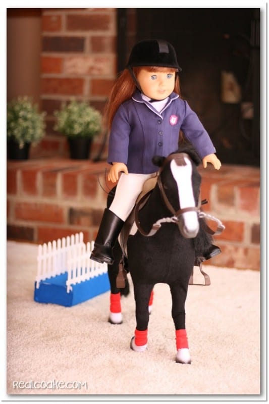 American Girl Doll Horse Show with American Girl crafts to make show jumping jumps for the doll's horses. #AGDoll #AmericanGirlDoll #Crafts #Horses #RealCoake