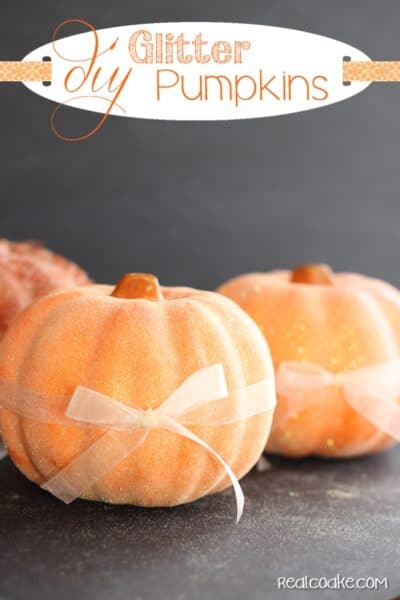 Easy DIY crafts using a dollar store pumpkin and transforming it with a little time and glitter from realcoake.com