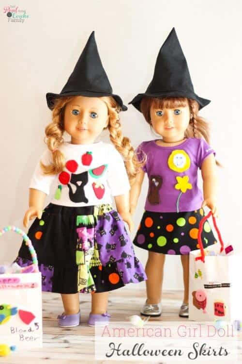 Free American Girl Doll clothes pattern to make two different doll skirts. These will make the perfect sewing and outfits for the dolls this Halloween!