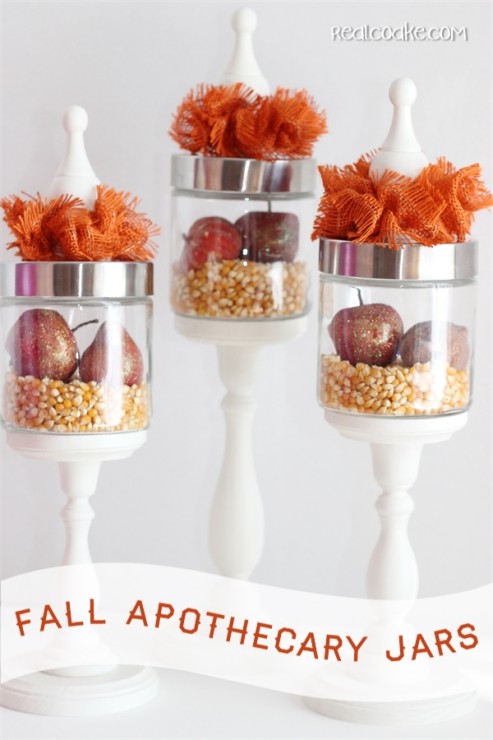 Using apothecary jars for fall decor ideas from realcoake.com