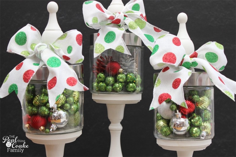 Idea using apothecary jars filled with Christmas items as part of your Christmas decorations from #RealCoake #ApothecaryJars #ChristmasDecorations #Christmas