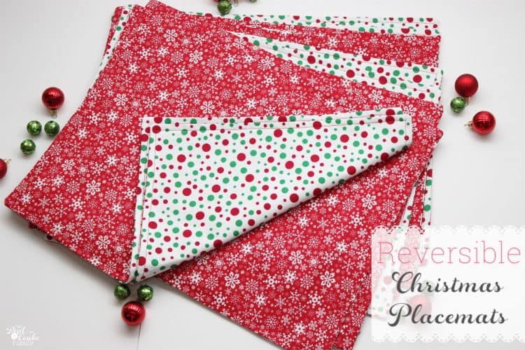 Cute sewing pattern to make DIY Reversible Christmas Placemats. Shows how to make reverisble placemats and has Fun Ideas for the Christmas table, too. | Patterns