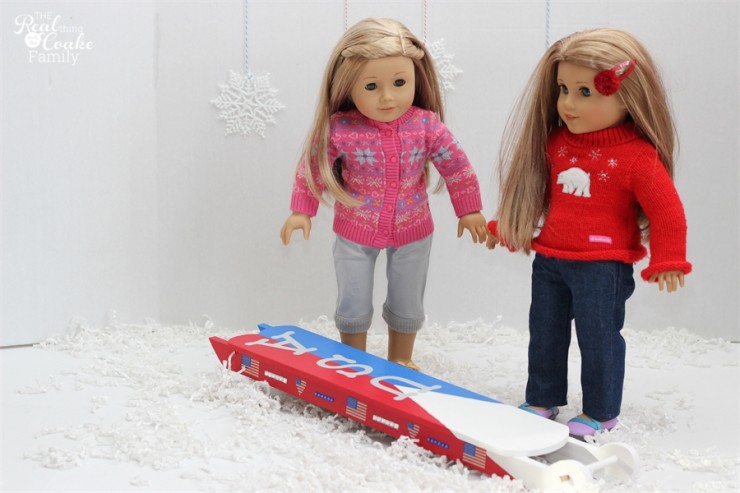 Winter Olympics crafts ~ Make an adorable American Girl Doll craft of a sled for the dolls own winter Olympics! #AmericanGirlDoll #WinterOlympics #Craft