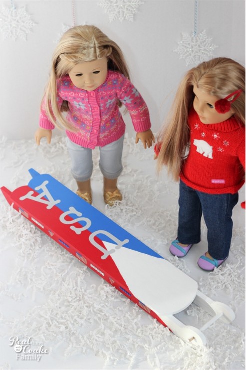 Winter Olympics crafts ~ Make an adorable American Girl Doll craft of a sled for the dolls own winter Olympics! #AmericanGirlDoll #WinterOlympics #Craft