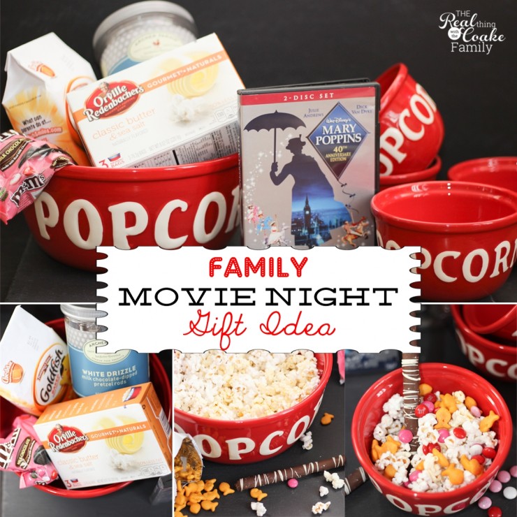Family gift ideas of putting together a movie night in a box or basket. Perfect family fun gift idea! #Gifts #GiftIdeas #FamilyFun
