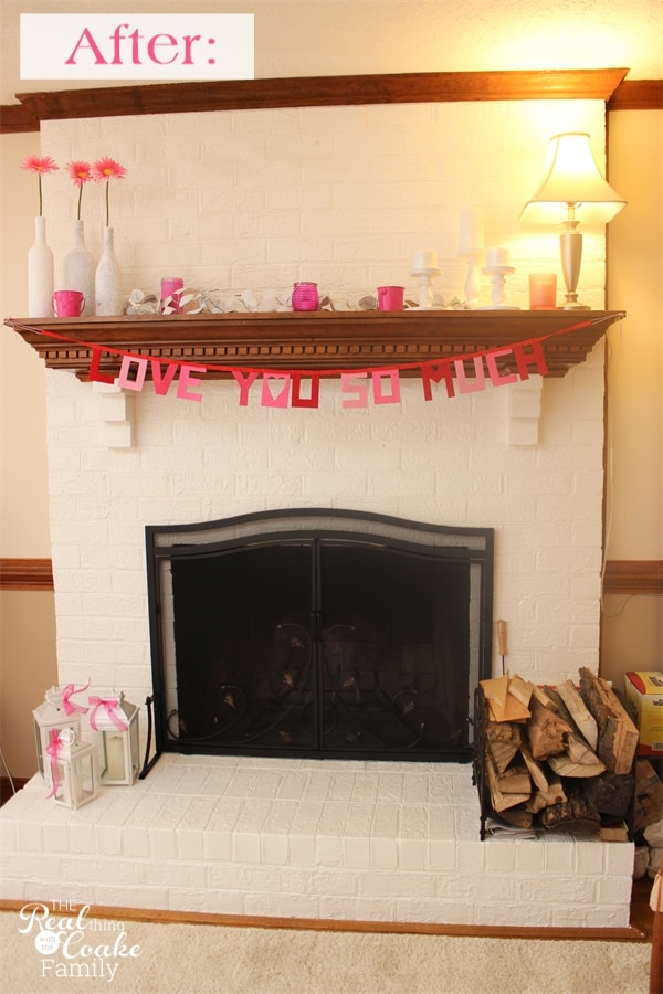 Exceptionally easy and dramatic fireplace makeover! If you have a brick fireplace you can have a modern look in just a few easy steps. #Fireplace #Makeover #Paint #Brick #RealCoake