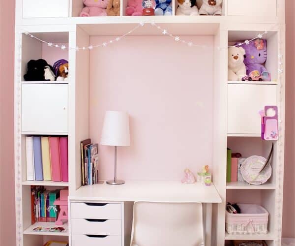 Great IKEA built in hack for simple shelving and desk