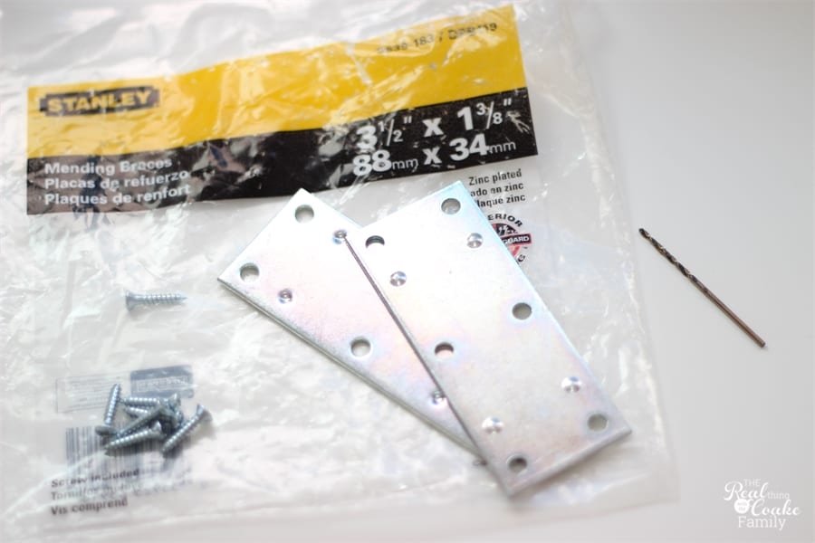Package of Stanley mending braces and wood screws