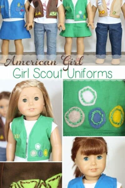 So stinking cute! American Girl Doll clothes pattern to make Girl Scout Uniforms for your dolls! #sewing #pattern #dolls #americangirldoll #girlscouts #realcoake