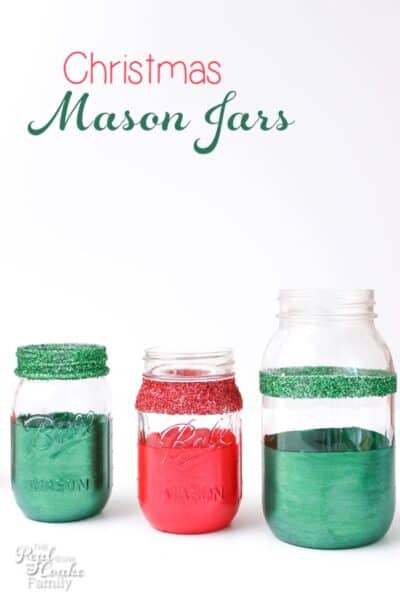 Love these DIY glittery Christmas mason jars. They are so pretty and look filled with pens and pencils for a teacher gift.