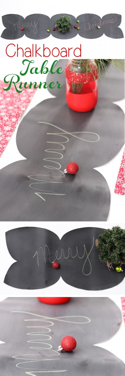 I love this DIY Chalkboard table runner! So pretty and could be used in our Christmas decorations or any time of year.