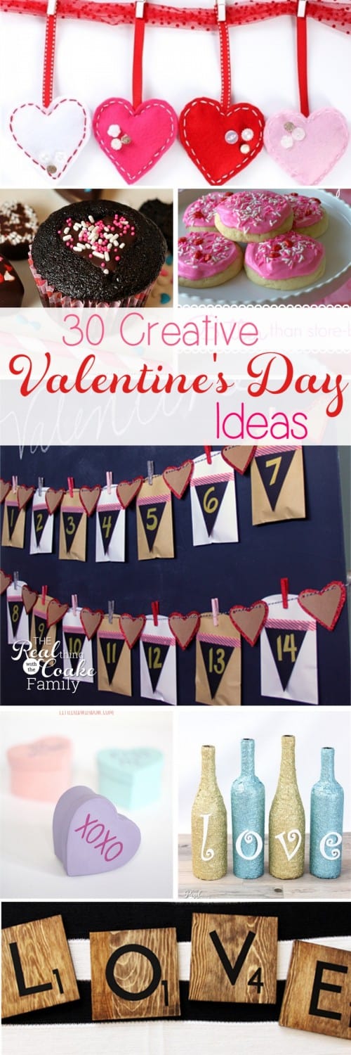 These are 30 of the best creative DIY Valentines Day ideas I've seen! Recipes, crafts, free printables, and home decor that the whole family will love. 