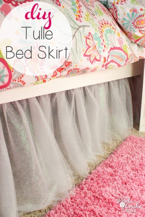 Bed Skirts can be so expensive! Instead you can make this cute sparkly tulle bed skirt. It is fairly easy easy sewing to make this diy bed skirt. Sponsored