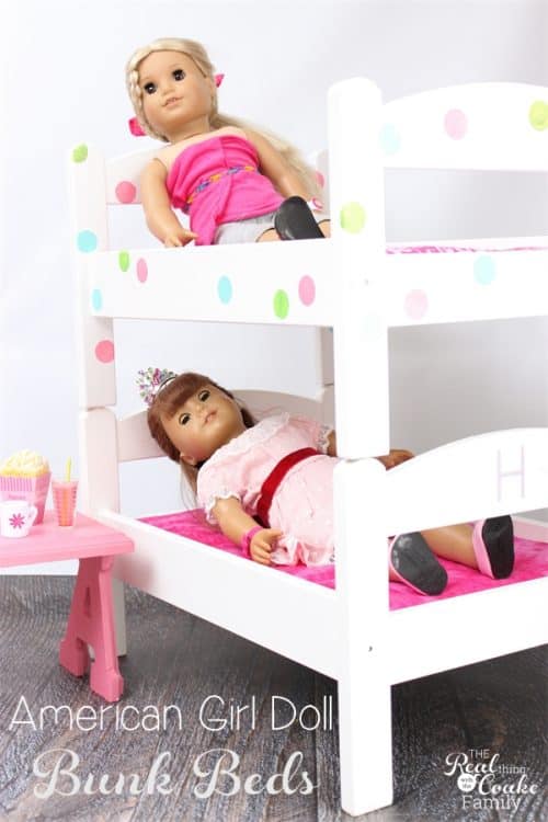 OMG! These are the cutest American Girl Doll Bunk Beds! They are a diy using IKEA doll beds which makes them inexpensive and easy to customize. So cute!