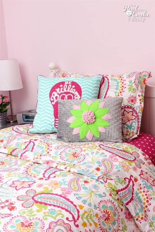I love sewing Decorative Pillows. I get exactly what I want for my home decor and I save a ton of money. This is an adorable flower pillow! Perfect for a teen or girls bedroom. 