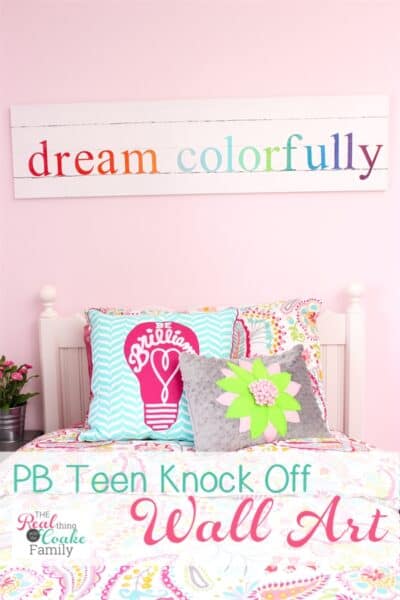 Love this PB Teen Knock Off Wall art! It is so colorful and a simple diy. Perfect to add to my bedroom ideas for my home decor. It cost only $4!!!