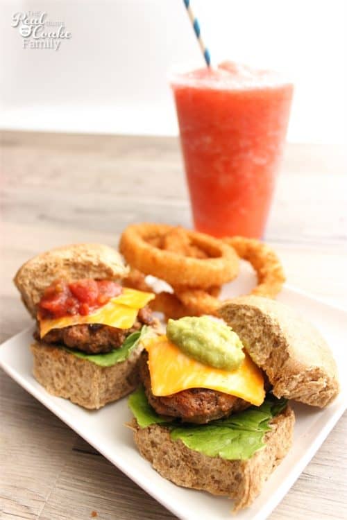 These tasty taco burgers (or sliders) are so yummy! The kids and the whole family enjoy them. Great easy dinner for Cinco de Mayo or any night. 