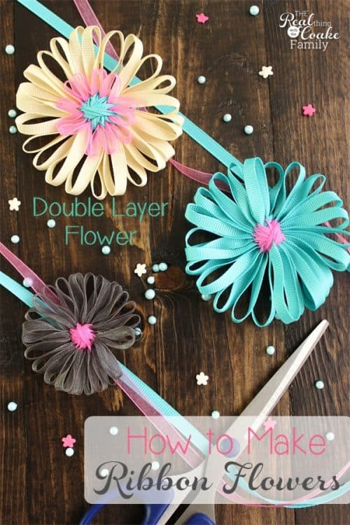 These double layer flowers made with ribbon are such an easy and fun crafts! Full tutorial on how to take Ribbon and create a Flower.