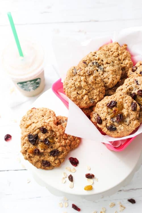 Oh my goodness! This is THE Starbucks Oatmeal Cookie Recipe. So yummy and easy. Love all the raisins. Includes a freezer adaptation. Just keep them in the freezer and have fresh cookies any night of the week. 