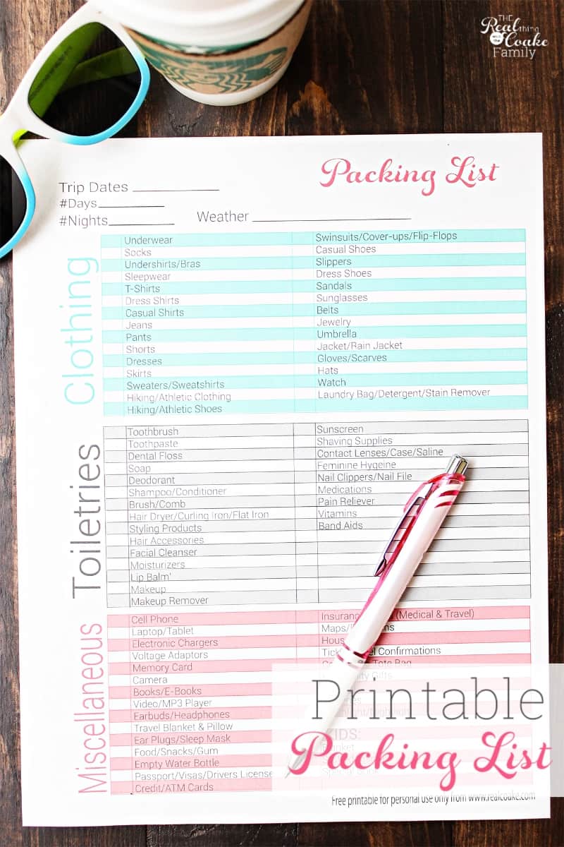 free printable packing list