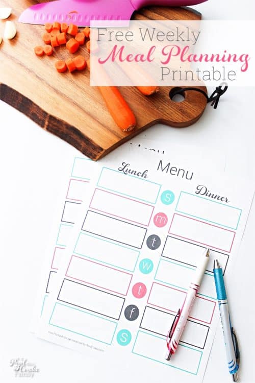I love this free weekly meal planning printable. It is perfect for keeping on a budget and planning for our family meals. Cute and colorful, too. 