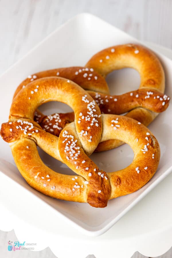soft pretzels on a plate