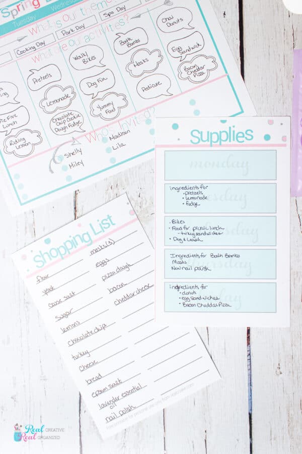 shopping and supply list for spring break at home with kids