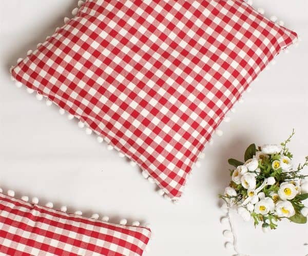 Gingham and Pom Pom Decorative Pillows