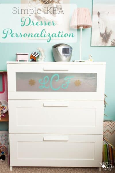 Love this DIY Dresser personalization. Super simple and easy IKEA dresser hack. Great way to add some fun to the kids bedrooms.