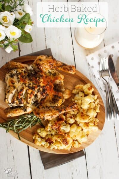 I love easy baked chicken recipes. They are perfect for a nice family dinner. This is an amazingly delicious herb baked chicken recipe. Yummy!