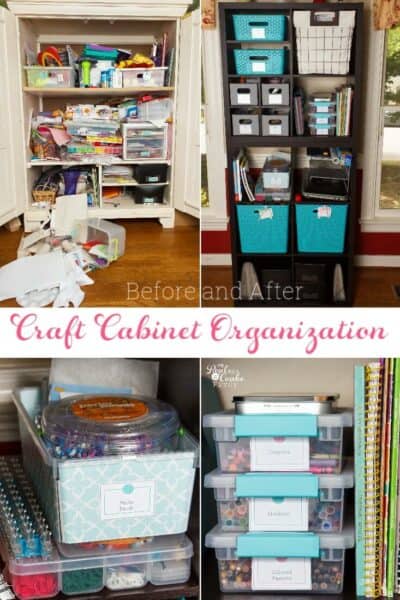 Great small space craft organization and storage ideas. DIY ideas for using a cabinet to store craft supplies for kids or adults.