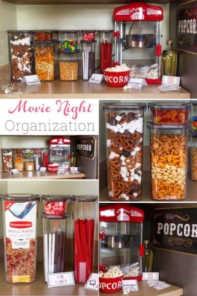 Perfect for keeping family movie night organized and fun! Love the organization ideas for the food and the great containers.