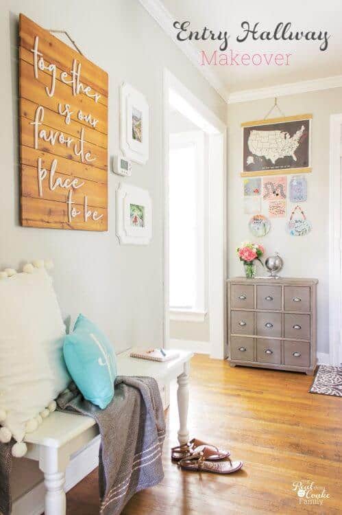 What a beautiful hallway decor! Great makeover reveal with tons of entryway ideas I can use to DIY my home decor to be beautiful and practical for daily use by my family. 