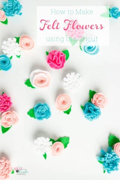 Learn to make 5 easy varieties of felt flowers. Tutorial showing how to make felt flowers that can be cut by hand or with the Cricut.
