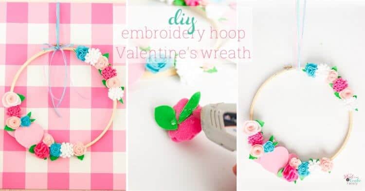 Tutorial to make a cute diy valentines wreath! Easily make this embroidery hoop wreath to add to your valentines day decor. 