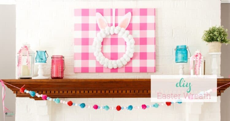 Make this cute DIY Bunny Easter Wreath! It's an easy Easter craft that uses pom poms and makes cute decorations for your home.