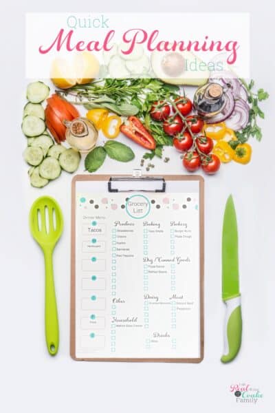 Meal planning ideas for quick family meal planning when you don't have time to meal plan. Organization ideas, printables and a few dinner ideas as well.