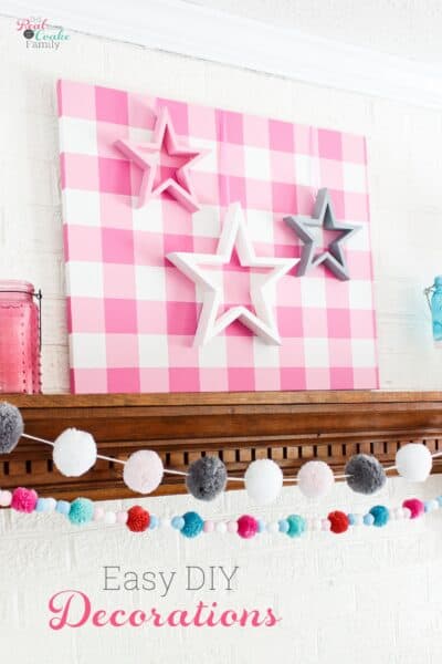 pink, white and gray stars on pink gingham background