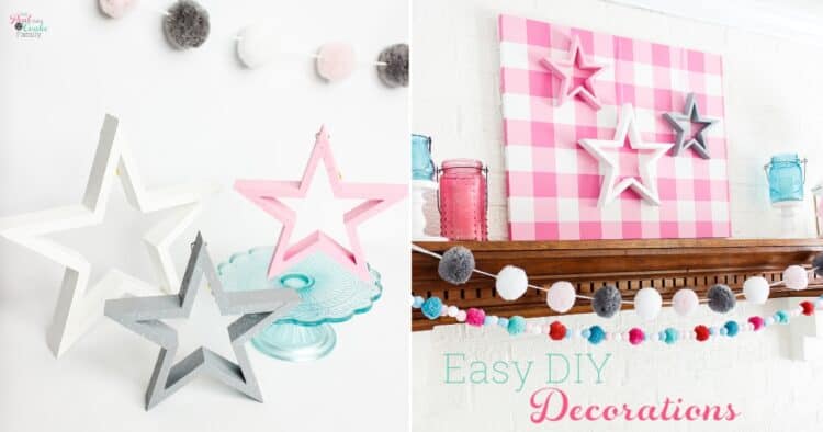 collage with pictures of pink, white, and gray stars