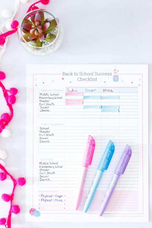 filling in boxes in the back to school organization printable