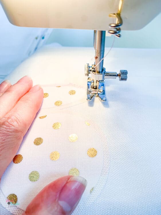 sewing appliqué with gold thread